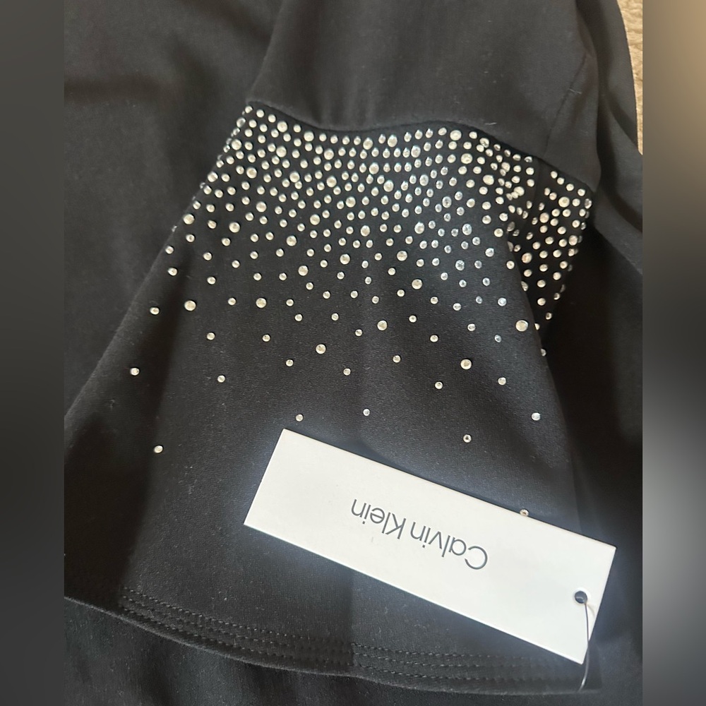 Calvin Klein Black Dress with Embellished Sleeves - Picture 2 of 3